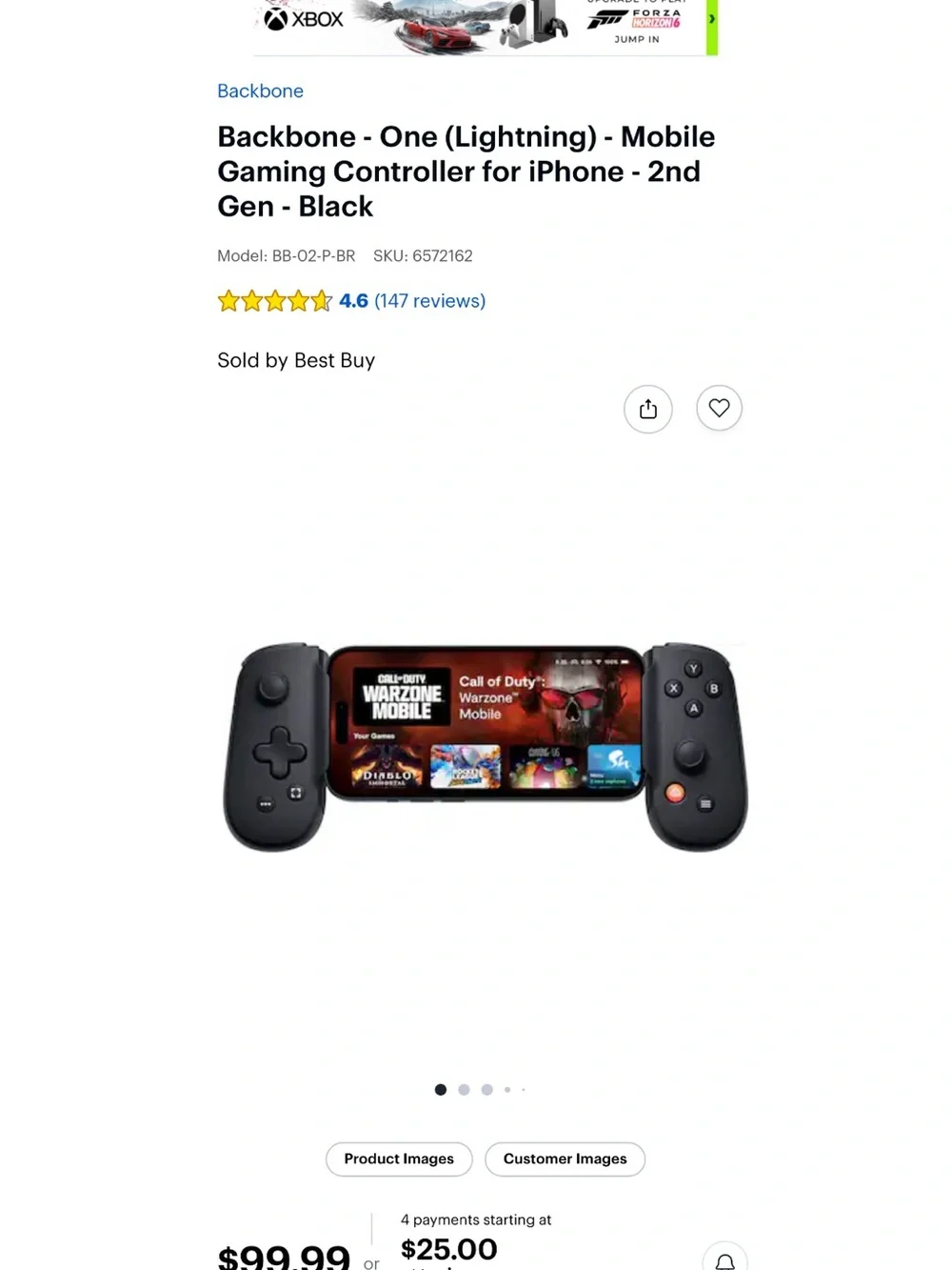 Backbone One (Lightning) Mobile Gaming Controller for iPhone — Black